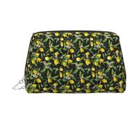 Borsa cosmetica con stampa di limone e fiore per le donne articoli da toeletta da viaggio dormitorio uso della stanza del trucco borse organizzatore, Argento, One Size, Minimalista