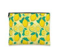 Borsa cosmetica con stampa di limoni, borsa per trucco giocosa con frutta gialla per donne, organizer portatile in tela con cerniera, borsa da viaggio estiva, Giallo, 7x9 Inch, Limone
