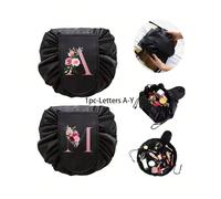 Borsa cosmetica con stampa floreale ad acquerello e lettere rosa da A a Z, organizer da viaggio, porta oggetti da bagno, custodia per gioielli, porta lucidalabbra, porta smalti, design piatto per un f