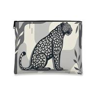 Borsa cosmetica con stampa leopardata, elegante custodia da viaggio con motivo animale, per donne, organizer portatile in tela con cerniera, borsa per la cura della pelle quotidiana, Grigio, 7x9 Inch