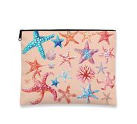 Borsa cosmetica con stella marina oceanica, borsa da viaggio da donna, piccola borsa portatile in tela con cerniera, regalo da spiaggia per la cura della pelle, Pesca, 7x9 Inch, Stella marina