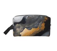 Borsa cosmetica con texture in marmo per donna, borsa per il trucco in marmo nero e oro, organizer portatile per toilette, accessori da viaggio, regalo