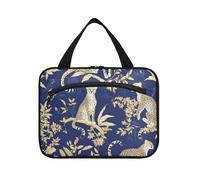 Borsa cosmetica da appendere con foglie di leopardo blu e oro per le donne con gancio, borse per medicine lavabili di design per accessori da viaggio per le donne hotel bolso para maquillaje L