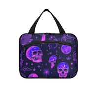 Borsa cosmetica da appendere con teschio magico viola per le donne con gancio, borsa per il trucco di grande capacità alla moda per accessori da viaggio vacanza estuche para brochas maquillaje