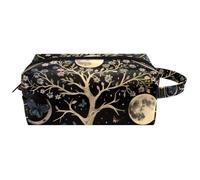 Borsa cosmetica da appendere, estetica, con fasi lunari, natura, fiore, pianta, farfalla, impermeabile, borsa da viaggio per donne, uomini e ragazze, piccola custodia portatile in pelle per trucchi,