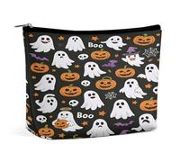 Borsa cosmetica da donna a forma di zucca, teschio e fantasma Halloween, per il trucco grande capacità,