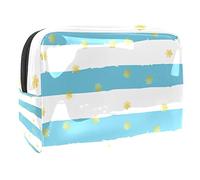 Borsa cosmetica da donna, a righe blu, bianche, a pois dorati, borsa da viaggio grande in PVC per trucchi, pratica borsa organizer con cerniera, Multi, 18.5x7.5x13cm/7.3x3x5.1in, Beauty case