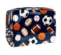 Borsa cosmetica da donna, con cerniera, per cosmetici, basket, baseball, rugby, calcio, articoli da toeletta da viaggio, grande, in PVC, pratico astuccio organizer con cerniera, Multi, 18.5x7.5x13cm
