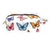 Borsa cosmetica da donna con fiori gialli e rossi colorati con foglie botaniche, borsa da toeletta da viaggio portatile, astuccio per trucchi in pelle per bambini, Multicolore 03, 8.2x3.1x3.5