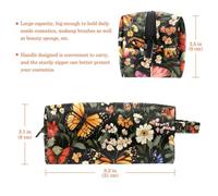 Borsa cosmetica da donna con fiori gialli e rossi colorati con foglie botaniche, borsa da toeletta da viaggio portatile, astuccio per trucchi in pelle per bambini, Multicolore 04, 8.2x3.1x3.5