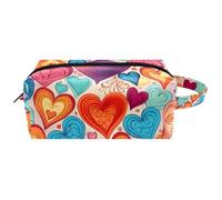 Borsa cosmetica da donna con motivo a cuori colorati senza cuciture, borsa da viaggio in pelle portatile per matite scolastica, Multicolore 01, 8.2x3.1x3.5 in/21x8x9 cm