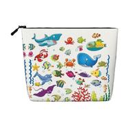 Borsa cosmetica da donna con motivo a mulinelli da pesca su una barca, borsa da toilette a strato singolo, adatta per riporre tutti i giorni, viaggi e viaggi di lavoro., Pesce sotto il mare, taglia