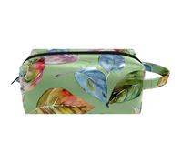 Borsa cosmetica da donna con motivo ad acquerello con foglie botaniche colorate, borsa da toeletta da viaggio, borsa da toeletta da viaggio portatile, astuccio per trucchi in pelle per bambini,