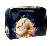 Borsa cosmetica da donna con motivo baseball che brucia nel fuoco, borsa da viaggio per articoli da toeletta grandi, in PVC, pratica custodia organizer con cerniera, Multi, 18.5x7.5x13cm/7.3x3x5.1in,