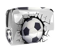 Borsa cosmetica da donna, con motivo calcio che vola attraverso le crepe del muro, borsa da viaggio per articoli da toeletta grandi in PVC, pratica custodia organizer con cerniera, Multi,