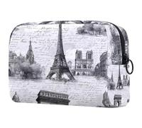 Borsa cosmetica da donna, con motivo di architettura francese, borsa da viaggio per articoli da toeletta grande, pratica borsa organizer con cerniera