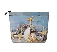 Borsa cosmetica da donna con motivo di conchiglie e stelle marine, borsa da toilette a strato singolo, adatta per riporre tutti i giorni, viaggi e viaggi di lavoro., Conchiglie Stelle Marine Sabbia