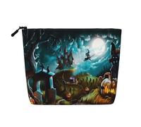 Borsa cosmetica da donna con motivo farfalla e violoncello, borsa da toilette a strato singolo, adatta per riporre tutti i giorni, viaggi e viaggi di lavoro., Cimitero Zucca di Halloween, taglia unica