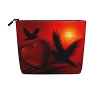 Borsa cosmetica da donna con motivo floreale giallo con base blu, borsa da toilette a strato singolo, adatta per riporre tutti i giorni, viaggi e viaggi di lavoro., Bird Love Heart Art, taglia unica