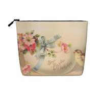 Borsa cosmetica da donna con motivo floreale giallo con base blu, borsa da toilette a strato singolo, adatta per riporre tutti i giorni, viaggi e viaggi di lavoro., Auguri di Pasqua, taglia unica