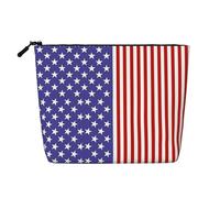 Borsa cosmetica da donna con motivo floreale giallo con base blu, borsa da toilette a strato singolo, adatta per riporre tutti i giorni, viaggi e viaggi di lavoro., Bandiera blu e rossa degli Stati