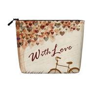 Borsa cosmetica da donna con motivo floreale giallo con base blu, borsa da toilette a strato singolo, adatta per riporre tutti i giorni, viaggi e viaggi di lavoro., Bicicletta Sotto Cuore Albero