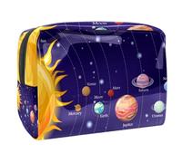 Borsa cosmetica da donna, con pianeti dello spazio, cielo stellato, borsa da viaggio grande in PVC per trucchi con cerniera, Multi, 18.5x7.5x13cm/7.3x3x5.1in, Beauty case