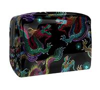 Borsa cosmetica da donna, con ricamo con draghi cinesi, borsa da viaggio grande in PVC per trucchi, pratica borsa organizer con cerniera, Multi, 18.5x7.5x13cm/7.3x3x5.1in, Beauty case