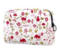 Borsa cosmetica da donna, con scritta in lingua inglese "Traduzione Cinese" con toro e ventaglio per articoli da toeletta da viaggio, grande e pratica borsa organizer, Multi,