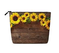 Borsa cosmetica da donna dell'antico Egitto, organizer da viaggio portatile, borsa da toilette con chiusura a zip, Pavimento in legno di girasole, Taglia unica