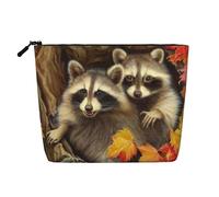 Borsa cosmetica da donna dell'antico Egitto, organizer da viaggio portatile, borsa da toilette con chiusura a zip, Procione Nel Foro Albero Autunno, Taglia unica