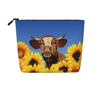 Borsa cosmetica da donna dell'antico Egitto, organizer da viaggio portatile, borsa da toilette con chiusura a zip, Dipinto Girasole Mucca, Taglia unica