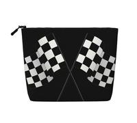 Borsa cosmetica da donna dell'antico Egitto, organizer da viaggio portatile, borsa da toilette con chiusura a zip, Formula Bianca Nero A Scacchi Bandiere Pattern, Taglia unica