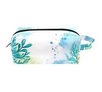 Borsa cosmetica da donna in pelle con motivo acquerello con conchiglie, stelle marine, coralli, con manico, impermeabile, da appendere, borsa da viaggio, piccolo astuccio per bambini, Multicolore 10.,