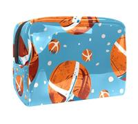 Borsa cosmetica da donna, motivo: basket su blu, borsa da viaggio per articoli da toeletta in PVC, pratica borsa organizer con cerniera, Multi, 18.5x7.5x13cm/7.3x3x5.1in, Beauty case