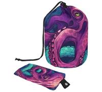 Borsa cosmetica da viaggio, 2 pezzi, borsa per il trucco, grande capacità, morbida, impermeabile, con coulisse, borsa cosmetica a forma di polpo viola mare, Mare Viola Polpo Mondo marino,