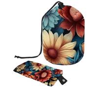 Borsa cosmetica da viaggio, 2 pezzi, grande capacità, morbida, impermeabile, con coulisse, con fiori colorati, Arte Fiori Colorati, 9.9x6.9in/25.2x17.6cm;6x3.5in/15.2x8.8cm, Design elegante