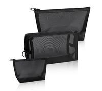 Borsa Cosmetica da Viaggio a Rete, 3 Pezzi Borsa da Toilette con Cerniera Trucco, Piccola Organizer Bag Pochette per Donna e Uomo, Multi-Dimensioni Nero