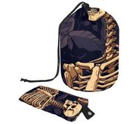 Borsa cosmetica da viaggio a secchiello da viaggio con grande capacità, morbida, impermeabile, portatile, con coulisse, 2 pezzi, Scheletro fresco, 9.9x6.9in/25.2x17.6cm;6x3.5in/15.2x8.8cm, Design
