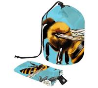 Borsa cosmetica da viaggio a secchiello da viaggio con grande capacità, morbida, impermeabile, portatile, con coulisse, 2 pezzi, Fiori di ape d'arte, 9.9x6.9in/25.2x17.6cm;6x3.5in/15.2x8.8cm, Design