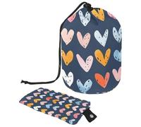 Borsa cosmetica da viaggio a secchiello da viaggio con grande capacità, morbida, impermeabile, portatile, con coulisse, stampa completa di cuori, 2 pezzi, Little Heart Full Print,