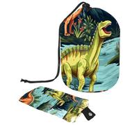 Borsa cosmetica da viaggio a secchiello da viaggio di grande capacità, morbida, impermeabile, portatile, con coulisse, motivo mondo di dinosauri, 2 pezzi, Fun Art Dinosauro World Pattern,