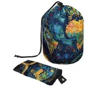 Borsa cosmetica da viaggio a secchiello da viaggio di grande capacità, morbida, impermeabile, portatile, con coulisse, borsa cosmetica, arte che tiene la terra in mano, Arte che tiene la terra nelle