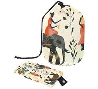 Borsa cosmetica da viaggio a secchiello da viaggio di grande capacità, morbida, impermeabile, portatile, con coulisse, borsa cosmetica, arte piccola donna africana, elefante cervo, Art Little Afican -