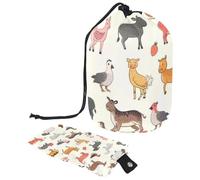 Borsa cosmetica da viaggio a secchiello da viaggio di grande capacità, morbida, impermeabile, portatile, con coulisse, 2 pezzi, Fattoria Animali Cartoon, 9.9x6.9in/25.2x17.6cm;6x3.5in/15.2x8.8cm,