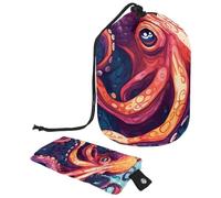 Borsa cosmetica da viaggio a secchiello da viaggio di grande capacità, morbida, impermeabile, portatile, con coulisse, 2 pezzi, Polpo di animali marini, 9.9x6.9in/25.2x17.6cm;6x3.5in/15.2x8.8cm,