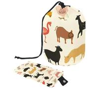 Borsa cosmetica da viaggio a secchiello da viaggio per il trucco, 2 pezzi, morbida e impermeabile, con coulisse, borsa cosmetica, colorata fattoria di animali, Fattoria Animali Colorati,