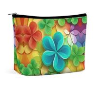 Borsa cosmetica da viaggio, borsa cosmetica da viaggio portatile con stampa a trifoglio e cerchio arcobaleno, semplice borsa cosmetica, borsa cosmetica per borsetta