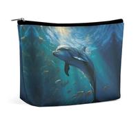 Borsa cosmetica da viaggio, borsa cosmetica da viaggio portatile con stampa di delfini nelle profondità dell'oceano, semplice borsa cosmetica, borsa cosmetica per borsetta
