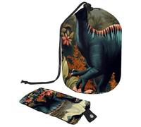 Borsa cosmetica da viaggio con dinosauri colorati, borsa per il trucco da donna, borsa da viaggio pieghevole con coulisse, borsa da toeletta portatile, Arte colorato dinosauro mondo,